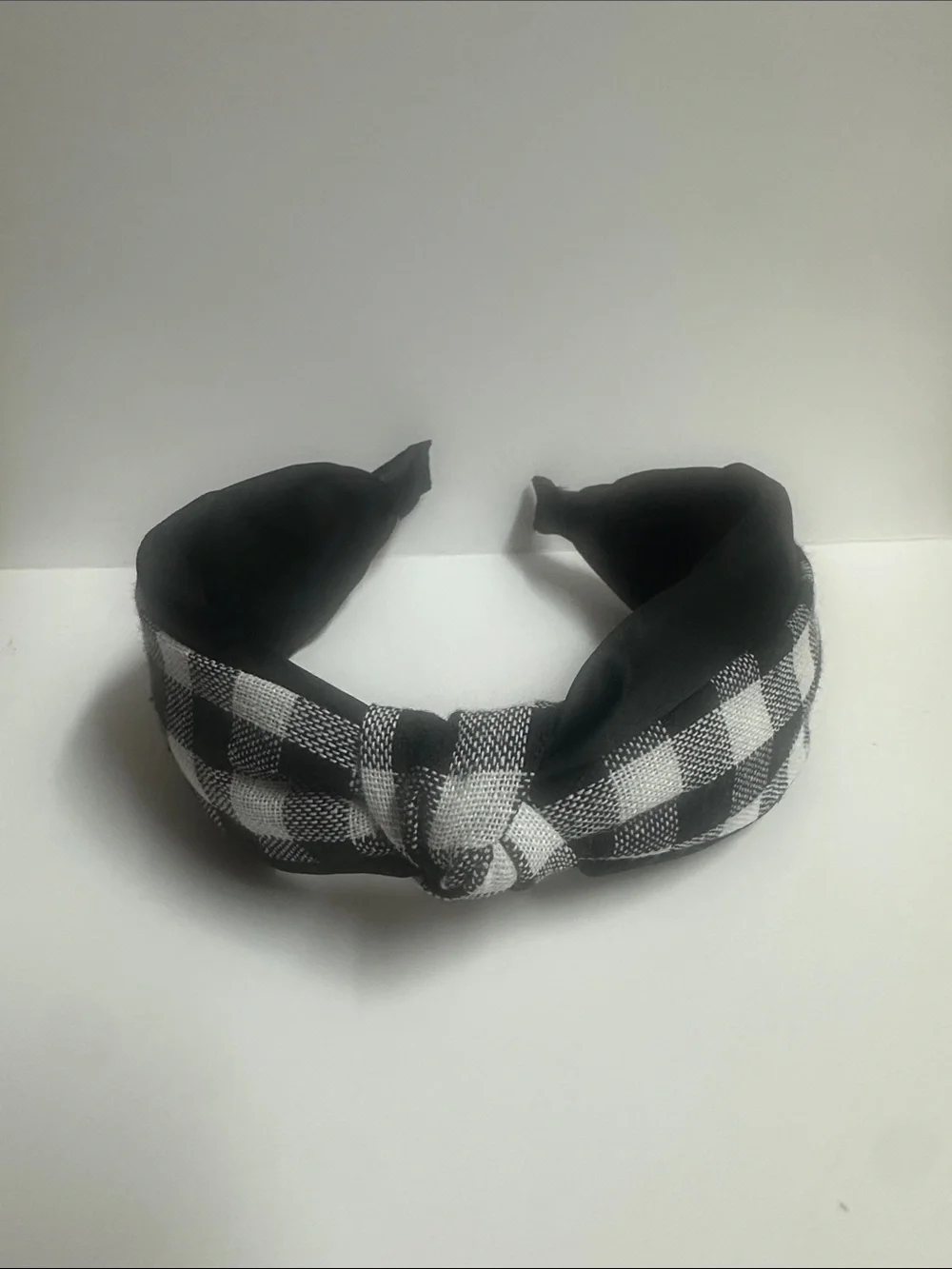 Black & White Plaid Knot Headband